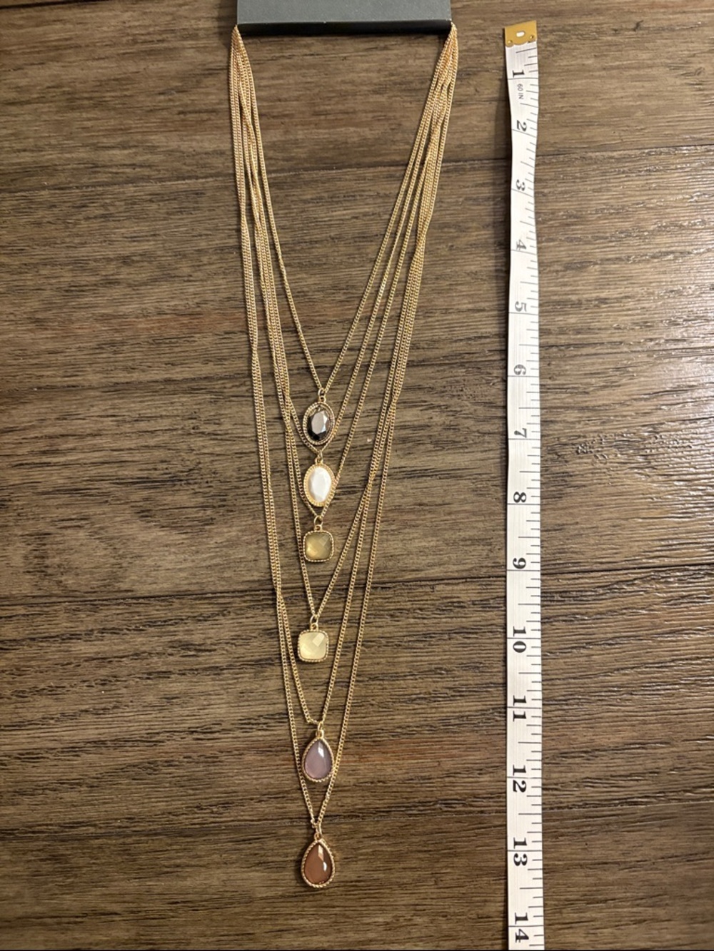 NWT [Massini] Gold-Tone Gemstone Layered Multi-Stone Long Pendant Necklace - Picture 9 of 10